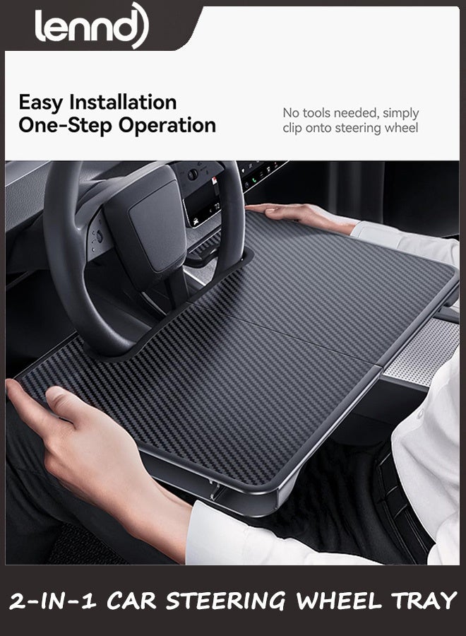 LENND 2-in-1 Car Steering Wheel Desk Tray & Car Seat Gap Filler Organizer – Foldable Look Table for Laptop, Eating Food, Writing – for Standard Round Steering Wheels - Image 4