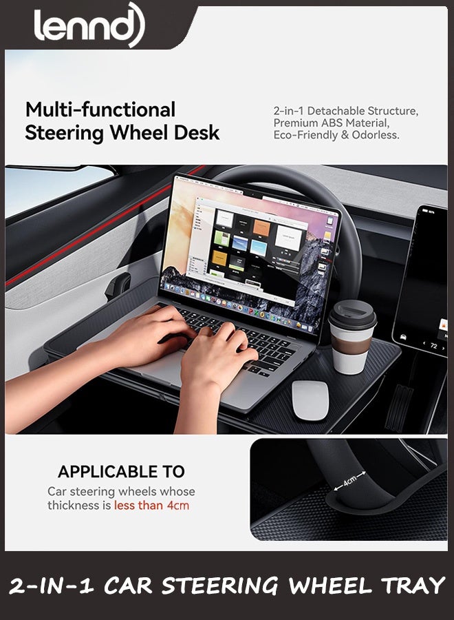 LENND 2-in-1 Car Steering Wheel Desk Tray & Car Seat Gap Filler Organizer – Foldable Look Table for Laptop, Eating Food, Writing – for Standard Round Steering Wheels - Image 5