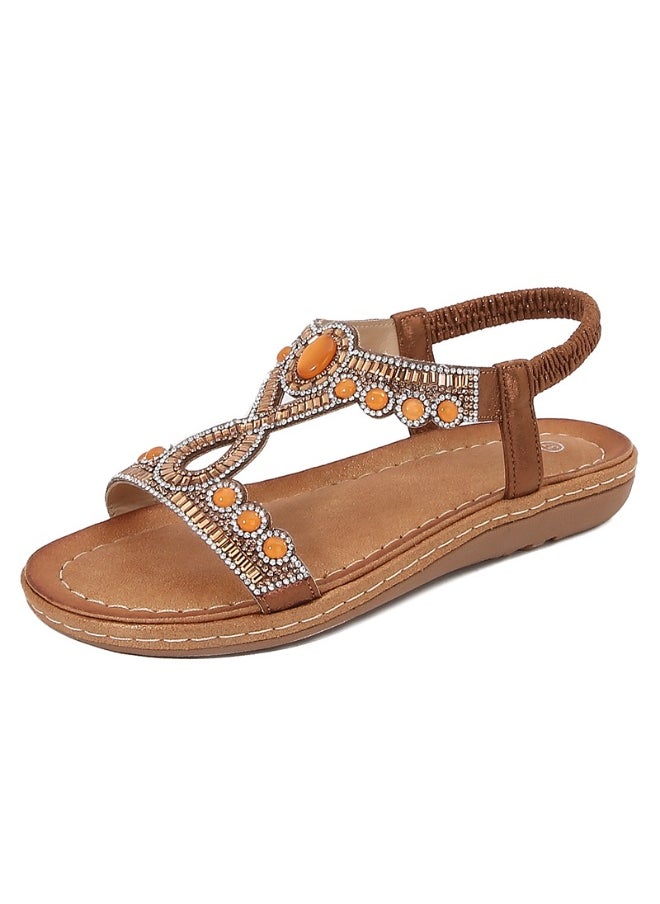 NIBEMINENT Women Flat Shoes Summer Luxury Designer Rhinestone Sandals Diamond Elegant Glitter Beach Sandals  - Image 1