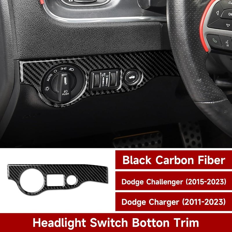 لاصقات لتزيين غطاء مفتاح أضواء السيارة الأمامية لطرازات Dodge Charger من عام 2011 إلى 2023، إكسسوارات من الألياف الكربونية - Image 2