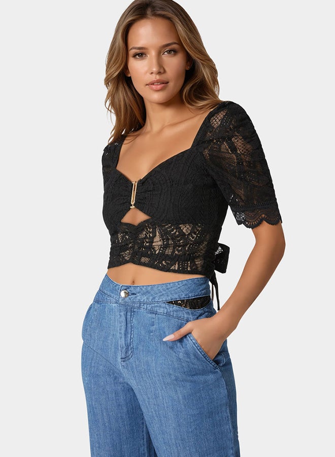 bebe Puff Sleeve Lace Top - Image 2