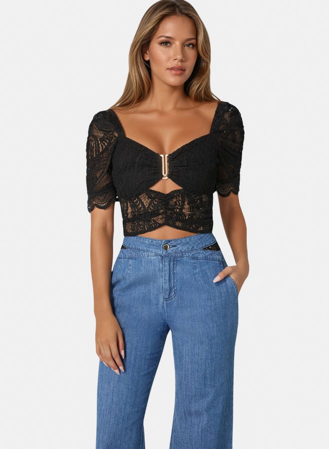 bebe Puff Sleeve Lace Top - Image 1