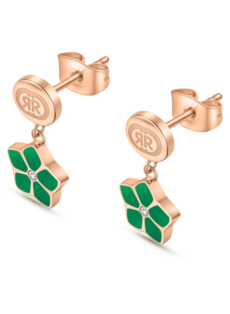 شيروتي 1881 Rosegold and Green Enamel Crystal Earrings for Women