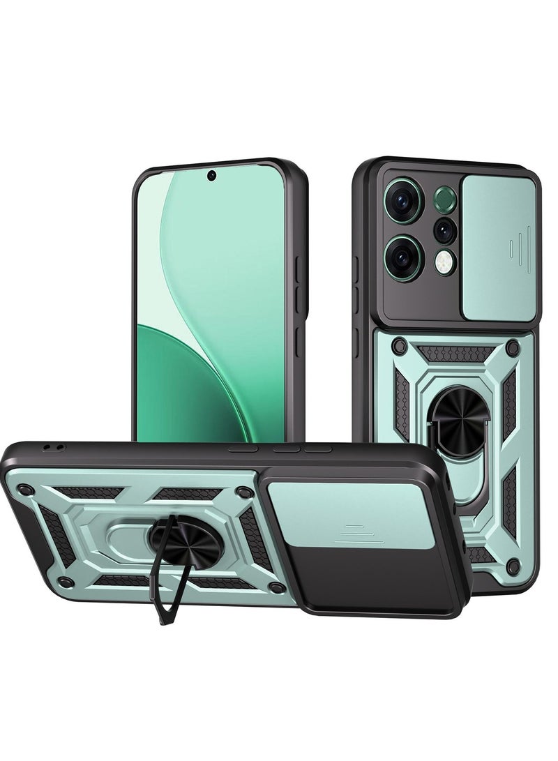 جراب حمايه مقاوم للصدمات وحمايه للكاميرا مزود بدبله معدنيه متوافق مع  Oppo Reno 14 (أخضر)