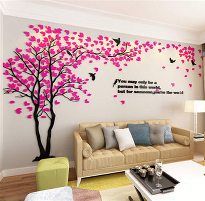 guangmu 3D Tree Wall Stickers - DIY Tree and Birds Wall Decals Family Couple Tree Stickers Murals Wall Decor for Living Room Bedroom TV Background Home Decorations(Rose Left M-98X51in) - Image 1