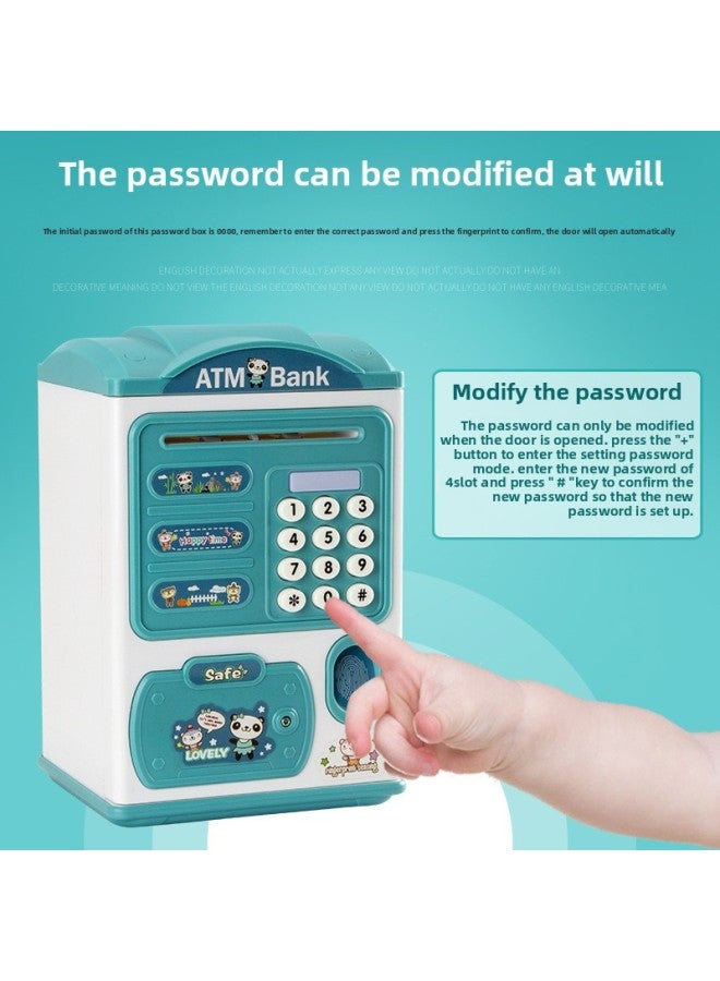 Children's Simulation Password Fingerprint Induction Unlocking Piggy Bank Electric Sound And Light Automatic Money Rolling Safe Toy-Color:Cartoon Fingerprint Unlock Piggy Bank [blue]] - Image 3