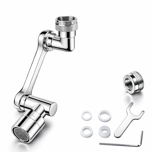 KAMAL 1080° Full Brass Swivel Aerator Faucet Extender with 2 Water Modes Stream & Shower, Rotatable Robotic Arm Tap Extension, Universal Kitchen Bathroom Sink Attachment, Anti-Splash Water Saving - Image 1