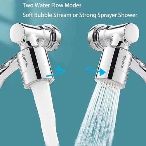 KAMAL 1080° Full Brass Swivel Aerator Faucet Extender with 2 Water Modes Stream & Shower, Rotatable Robotic Arm Tap Extension, Universal Kitchen Bathroom Sink Attachment, Anti-Splash Water Saving - Image 5