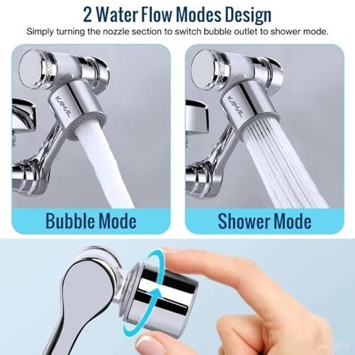 KAMAL 1080° Full Brass Swivel Aerator Faucet Extender with 2 Water Modes Stream & Shower, Rotatable Robotic Arm Tap Extension, Universal Kitchen Bathroom Sink Attachment, Anti-Splash Water Saving - Image 4