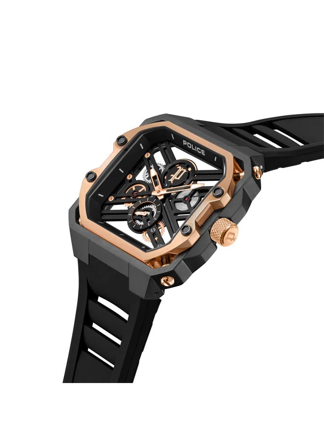 بوليس Disruptor I Men's 45mm Analog Watch with Black Dial & Silicone Strap