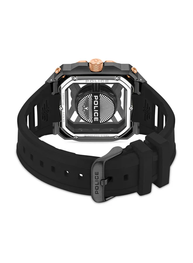 POLICE Disruptor I Men's 45mm Analog Watch with Black Dial & Silicone Strap