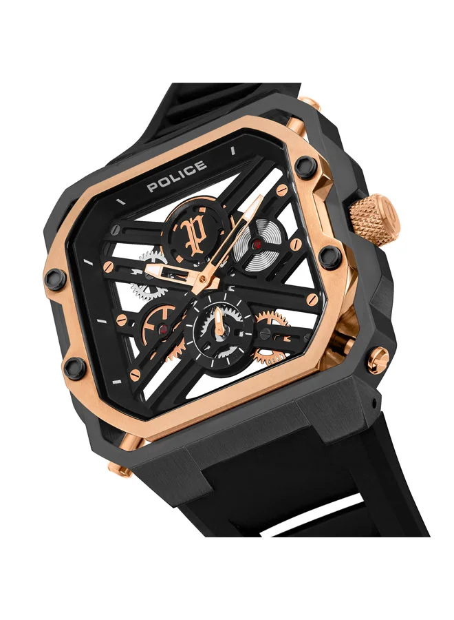POLICE Disruptor I Men's 45mm Analog Watch with Black Dial & Silicone Strap