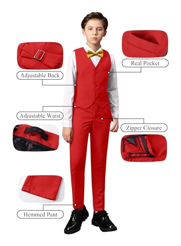 Yanlu Teenager Suits for Boys Christmas Red Slim Fit Wedding Tuxedo Ring Bearer Outfit Kids Prom Dresswear Boy Formal Suit Size 14 - Image 4