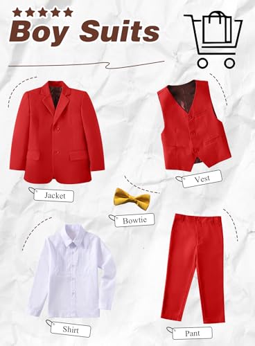 Yanlu Teenager Suits for Boys Christmas Red Slim Fit Wedding Tuxedo Ring Bearer Outfit Kids Prom Dresswear Boy Formal Suit Size 14 - Image 3