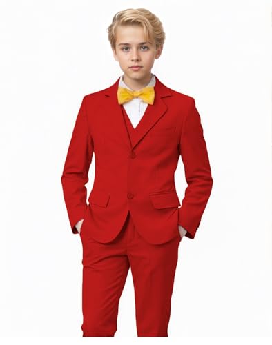 Yanlu Teenager Suits for Boys Christmas Red Slim Fit Wedding Tuxedo Ring Bearer Outfit Kids Prom Dresswear Boy Formal Suit Size 14 - Image 1