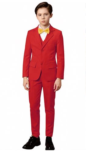 Yanlu Teenager Suits for Boys Christmas Red Slim Fit Wedding Tuxedo Ring Bearer Outfit Kids Prom Dresswear Boy Formal Suit Size 14 - Image 2