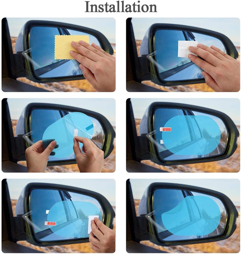 HSR Universal Accessories Rear-View Mirror Waterproof Anti Fog Rainproof Anti-Water Protective Film Sticker for Car (Square - 2 PCs + Oval - 2 PCs) - Image 4