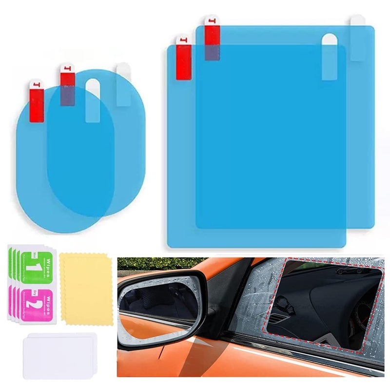 HSR Universal Accessories Rear-View Mirror Waterproof Anti Fog Rainproof Anti-Water Protective Film Sticker for Car (Square - 2 PCs + Oval - 2 PCs) - Image 1