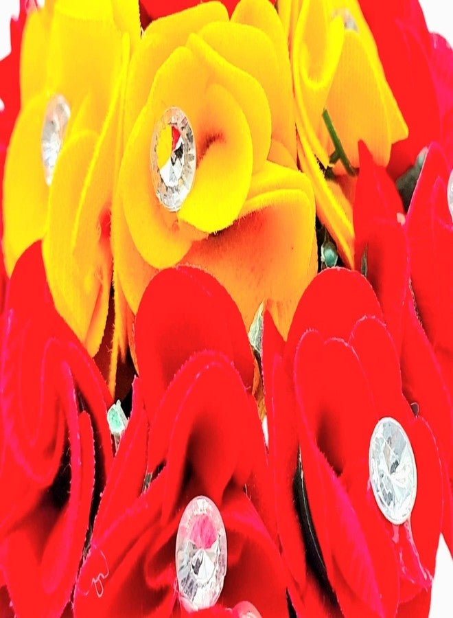 DIAN Red & Yellow Full Bun Juda Maker Flower Gajra Hair Accessories, Artificial Juda Hair Accessories, Gajra Hair Accessories Rubber Band for Women and Girls, Flower Work Juda - Image 5