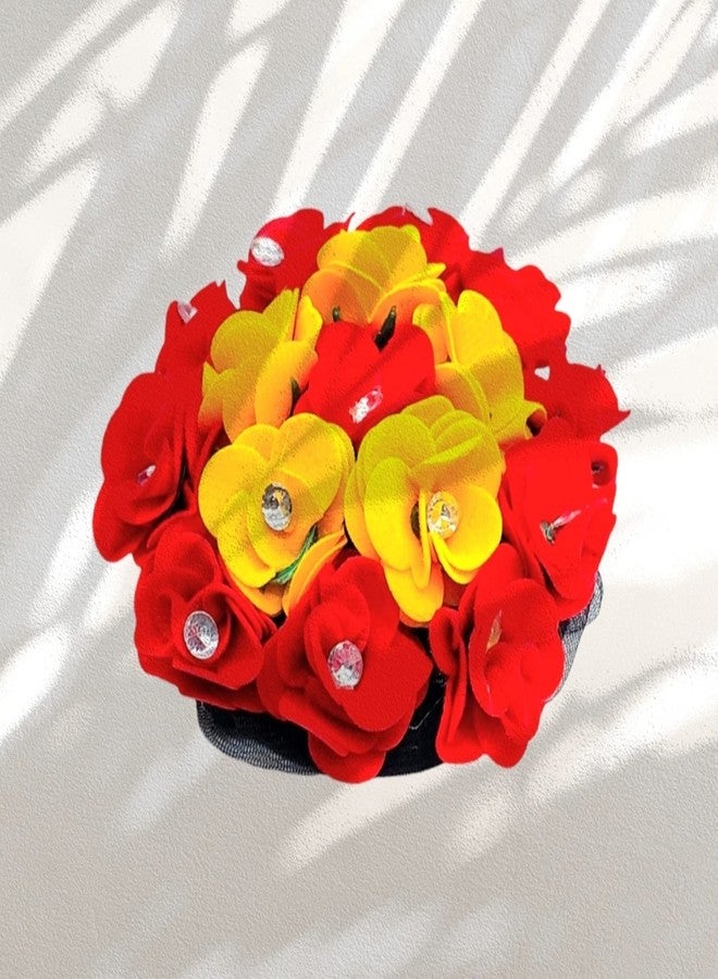 DIAN Red & Yellow Full Bun Juda Maker Flower Gajra Hair Accessories, Artificial Juda Hair Accessories, Gajra Hair Accessories Rubber Band for Women and Girls, Flower Work Juda - Image 3