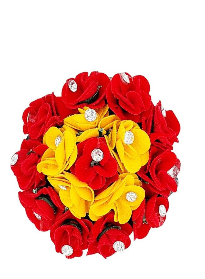 DIAN Red & Yellow Full Bun Juda Maker Flower Gajra Hair Accessories, Artificial Juda Hair Accessories, Gajra Hair Accessories Rubber Band for Women and Girls, Flower Work Juda - Image 1
