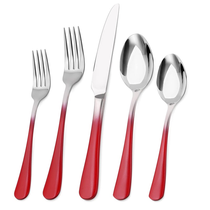 Silverware Set Bysta 20Piece Stainless Steel Flatware Set Kitchen Utensil Set Service for 4 Tableware Cutlery Set for Home and Restaurant Mirror Polished Dishwasher Safe Gradient Red