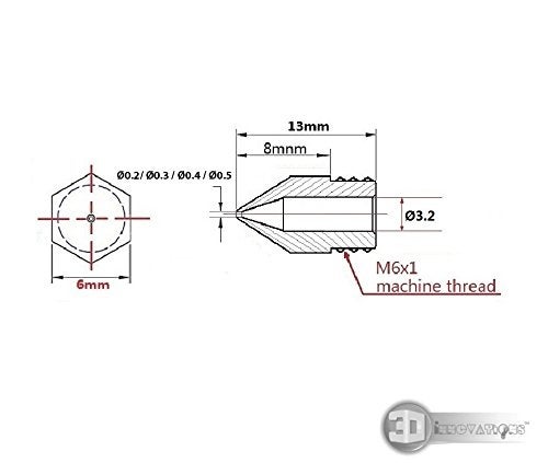 3DInnovations MK8 Extruder Nozzle Set 0.2mm, 0.3mm, 0.4mm & 0.5mm for 1.75mm Filament - Image 3