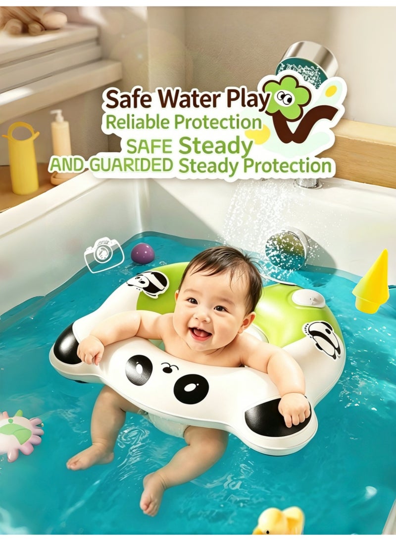 بي إس Cute Panda-Shaped Self-Inflating Baby Swim Ring (Built-in pump, inflates in 30 seconds), Safe & Leak-Proof Toddler Pool Float (With adjustable safety buckle), Soft PVC Water Play Aid for Kids (Suitable for summer beach, pool, and bath time) | Kids' Water Float Toy - Image 1