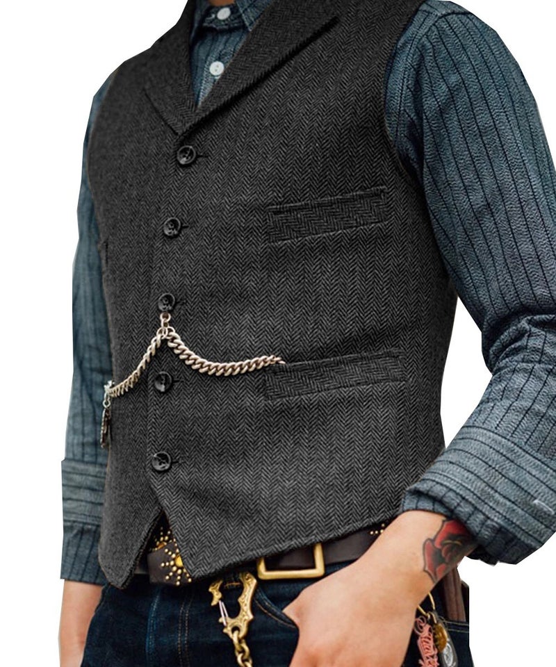 Men's Korean-style Slim-fit Herringbone Pattern Vest Best Man Men's Cross-border Casual Business Professional Formal Suit Vest - Image 4