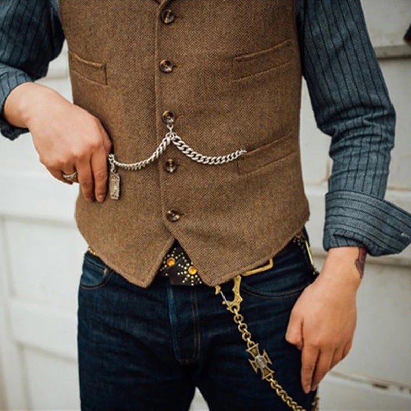 Men's Korean-style Slim-fit Herringbone Pattern Vest Best Man Men's Cross-border Casual Business Professional Formal Suit Vest - Image 3