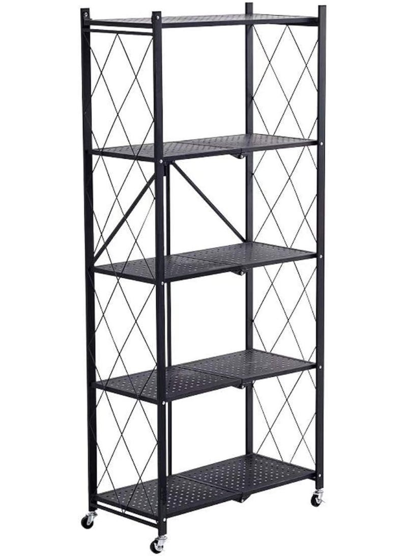 5-Tier Stand, Heavy Duty 5-Tier Foldable Metal Storage Shelving Unit with Wheels - Image 1