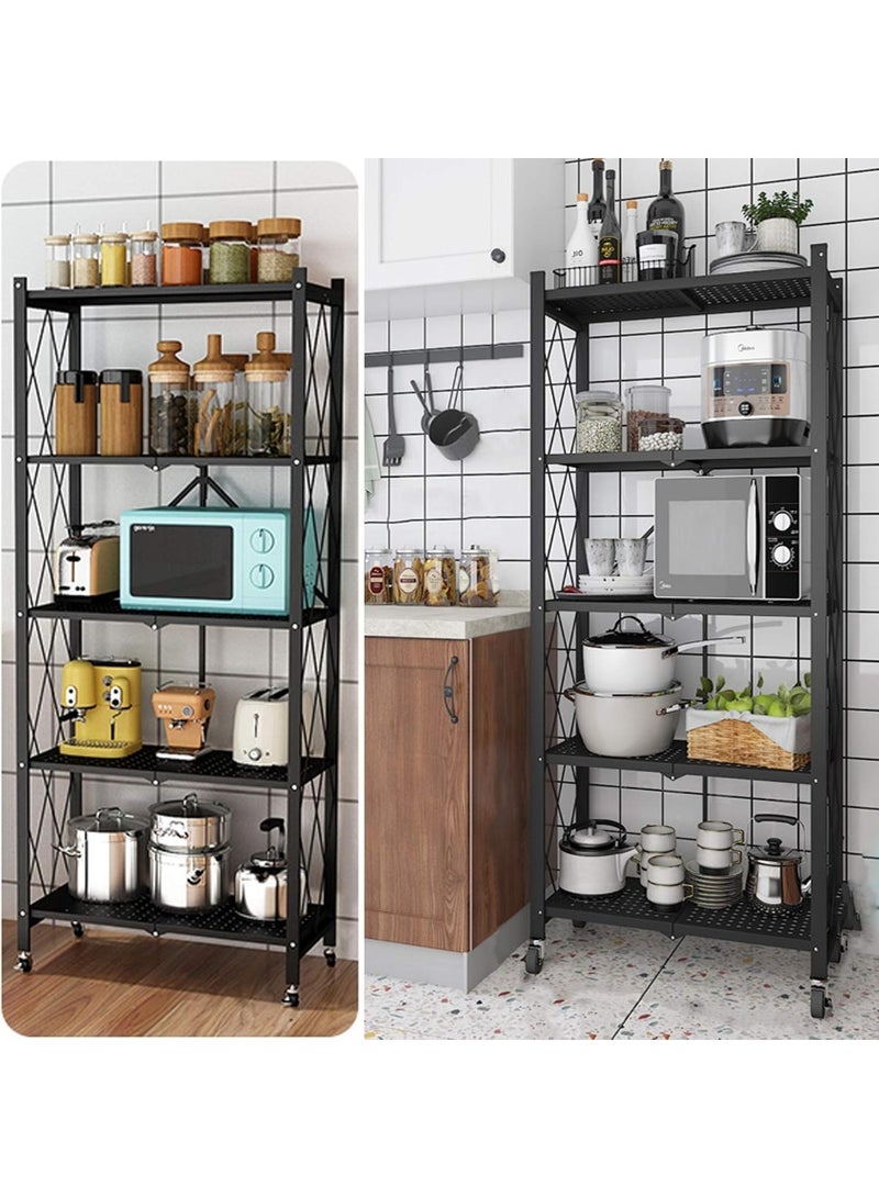 5-Tier Stand, Heavy Duty 5-Tier Foldable Metal Storage Shelving Unit with Wheels - Image 3