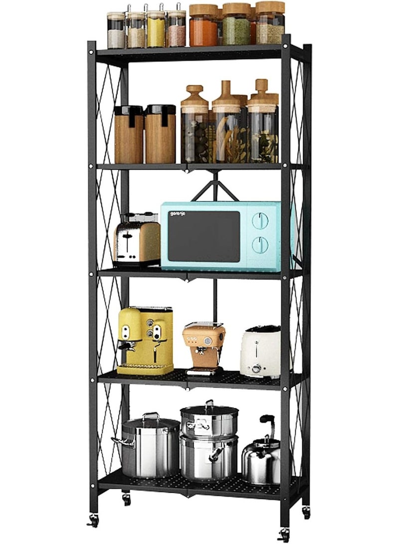 5-Tier Stand, Heavy Duty 5-Tier Foldable Metal Storage Shelving Unit with Wheels - Image 5