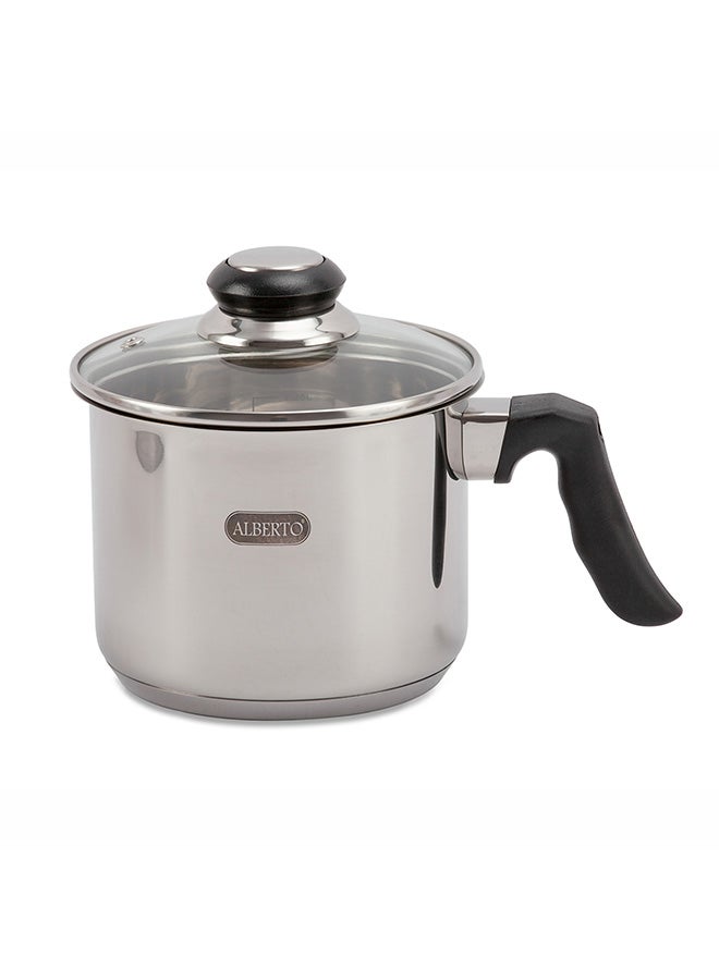 وعاء صلصة من الفولاذ المقاوم للصدأ ألبرتو مع غطاء زجاجي 1.6 لتر فضي