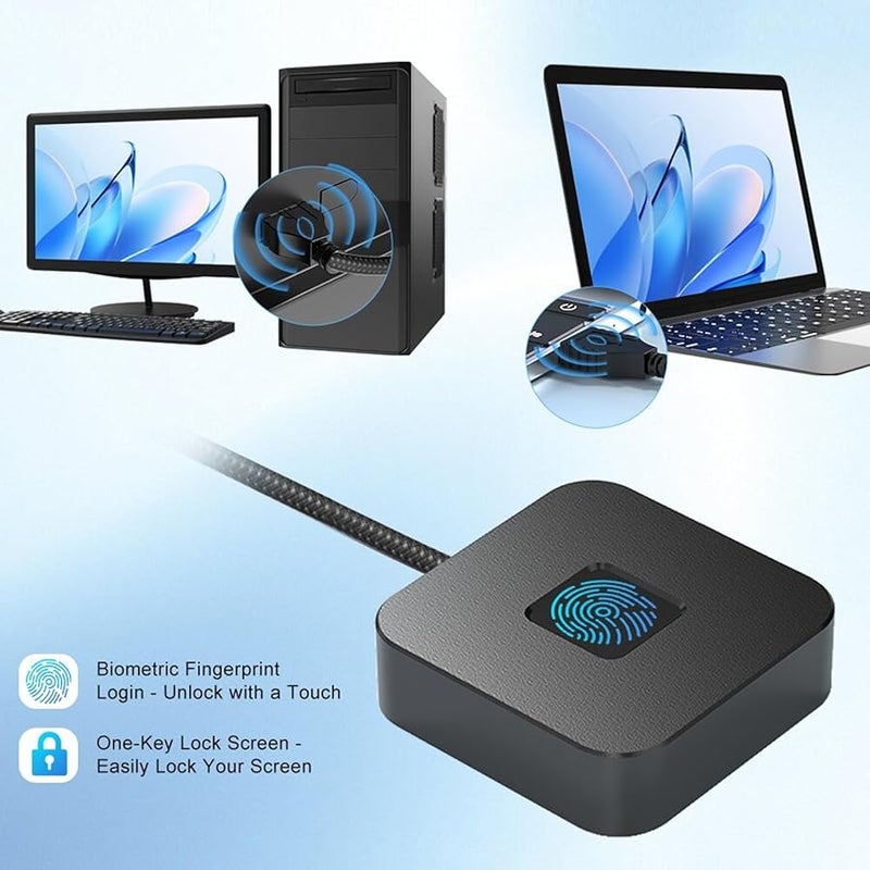 Vbestlife Black USB Fingerprint Reader Fast 360 Touch Recognition Scanner For Windows 10 11 Hello - Image 3