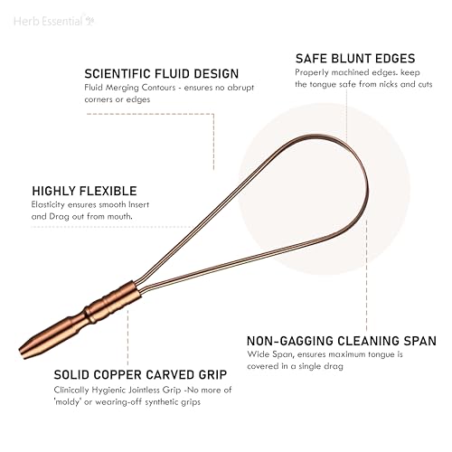 Herb Essential Copper Tongue Cleaner | For Fresh Breath & Bacteria Removal | Improved Taste Sense & Oral Hygiene | 100% Pure Indian Copper Tongue Scraper For Men & Women (Pack Of 1) - Image 3