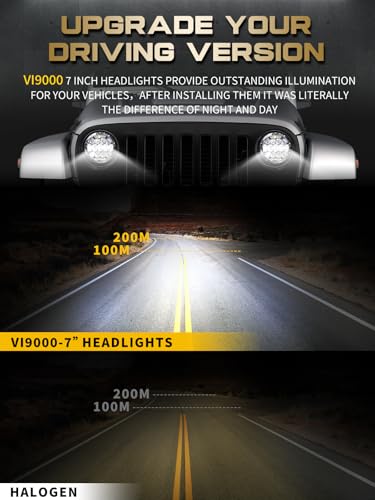 VI9000 7 Inch Led Headlight Round H6024 Led Headlight DOT Approved Hi/Lo Beam DRL Chrome Headlights Compatible With Jeep Wrangler JK JKU TJ LJ CJ Compatible With Chevy,Ford and Mazda Miata etc - Image 3