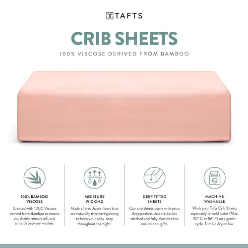 Tafts Crib Sheets, 100% Viscose derived from Bamboo Fitted, Girls, Boys & Unisex, 8 Inch Deep Pocket, Standard Crib & Toddler Mattress, Cooling, Soft, 360 Elastic, Lifetime Quality, (28 x 52 Pink) - Image 3
