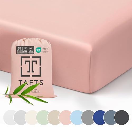 Tafts Crib Sheets, 100% Viscose derived from Bamboo Fitted, Girls, Boys & Unisex, 8 Inch Deep Pocket, Standard Crib & Toddler Mattress, Cooling, Soft, 360 Elastic, Lifetime Quality, (28 x 52 Pink) - Image 1