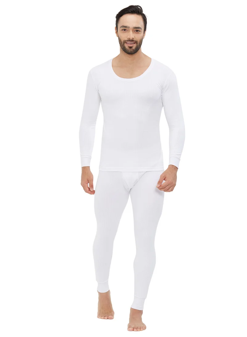AMPM MEN'S COTTON BLENDED SOFT INNER FULL BODY THERMAL SET - WHITE