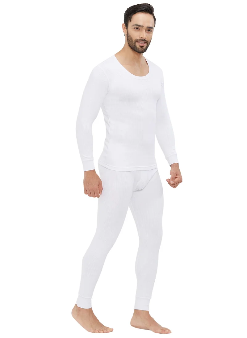 AMPM MEN'S COTTON BLENDED SOFT INNER FULL BODY THERMAL SET - WHITE