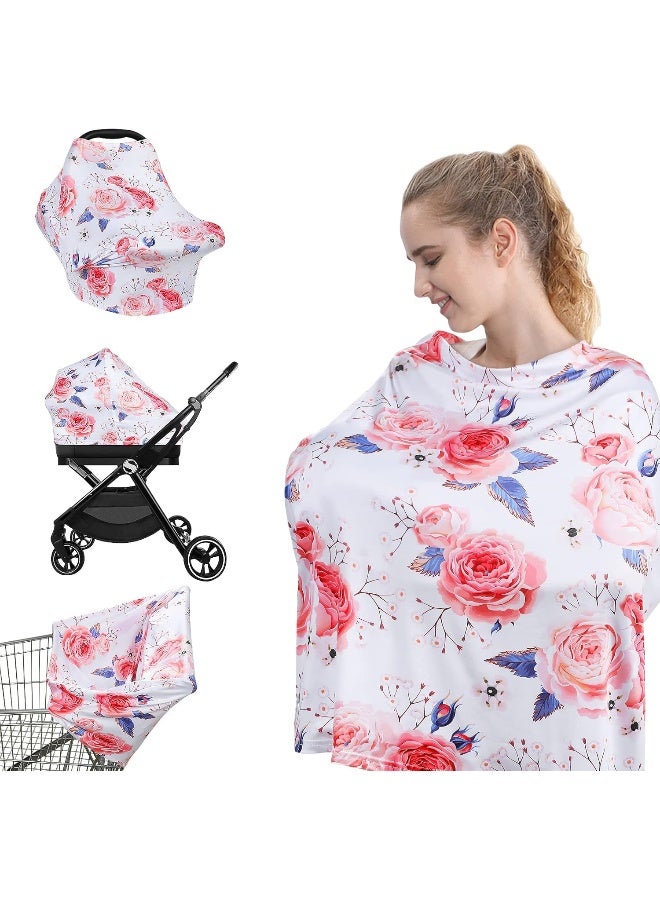 يووفوس Yoofoss Nursing Cover Breastfeeding Scarf - Baby Car Seat Covers, Infant Stroller Cover for Girls and Boys (Flower) - Image 2