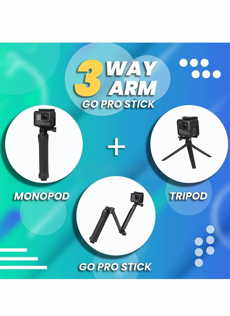 Y&D - 3-Way Monopod Grip Arm,Foldable Pole Ajustable Selfie Stick compatible with GoPro Hero 9/8/7/6/5, SJCAM SJ6, SJ7, SJ5000, Yi and All Action Cameras - Image 1