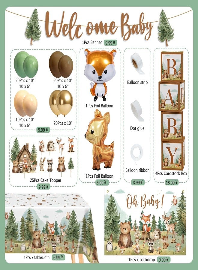 Heboland Woodland Baby Shower Decorations, Woodland Animals Themed Decor with Balloon Garland Arch | Baby Box | Tablecloth | Banner | Cake Topper for Neutral Forest Party - Image 5