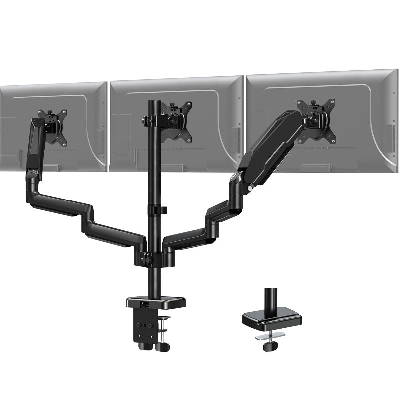 MOUNT PRO Triple Monitor Mount for 13-27 inch Screens, 3 Monitor Desk Mount, Height Adjustable Triple Display Stand, Full Motion Three Computer Arm Hold up to 17.6lbs Each, VESA 75x75, 100x100 - Image 1