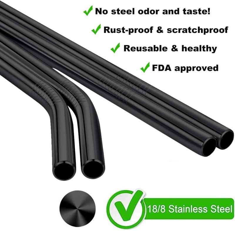Vinaco Smoothie Straws Reusable & Milkshake Straws 0.5" Diam Wide Mouth Straw, Set of 6 Stainless Steel Straws 10.5" & 8.5" with 1 Long Straw Cleaner Brushï¼ŒBlack Metal Straws for Jumbo Thick Drinks - Image 3