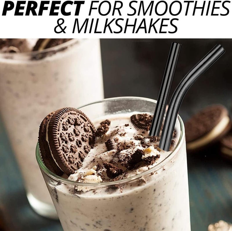Vinaco Smoothie Straws Reusable & Milkshake Straws 0.5" Diam Wide Mouth Straw, Set of 6 Stainless Steel Straws 10.5" & 8.5" with 1 Long Straw Cleaner Brushï¼ŒBlack Metal Straws for Jumbo Thick Drinks - Image 5