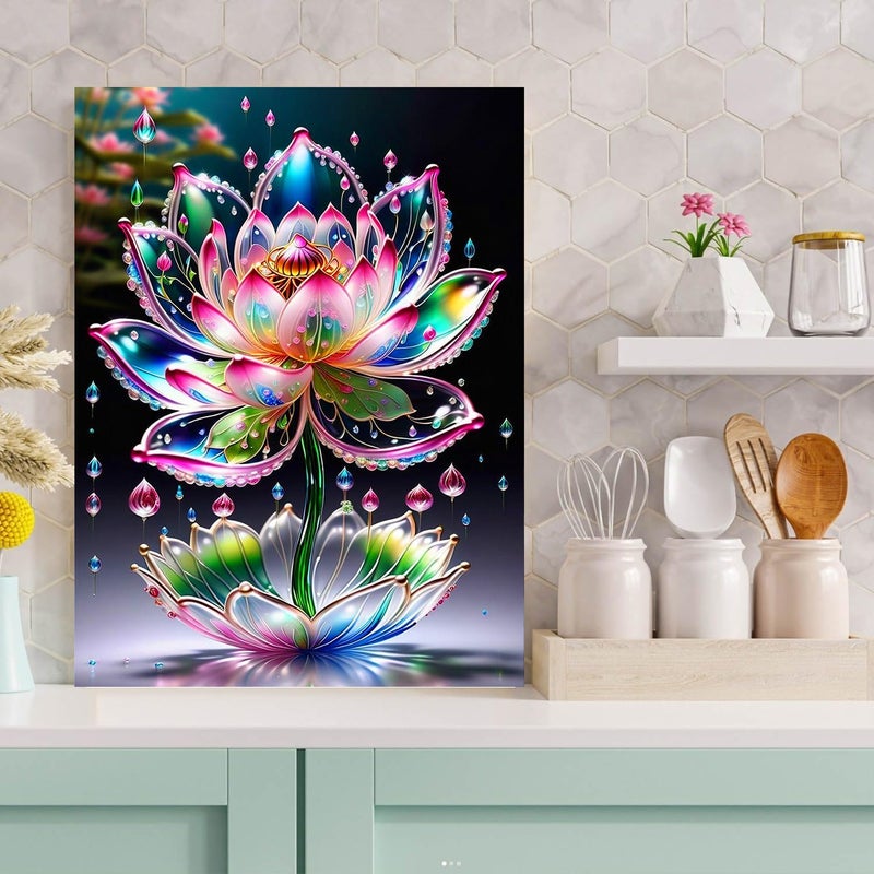 Meothan Lotus Diamond Painting Kits for Adults Beginners - Lotus Flowers Diamond Art Kits for Adults, Full Drill DIY 5D Diamond Painting Flowers Gem Art Crafts Kits for Home Wall Decor 12x16 in - Image 2