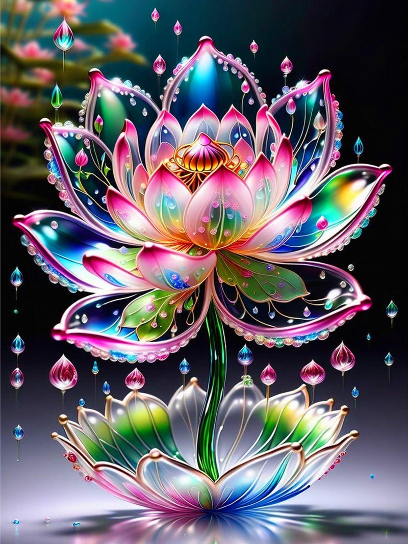 Meothan Lotus Diamond Painting Kits for Adults Beginners - Lotus Flowers Diamond Art Kits for Adults, Full Drill DIY 5D Diamond Painting Flowers Gem Art Crafts Kits for Home Wall Decor 12x16 in - Image 1