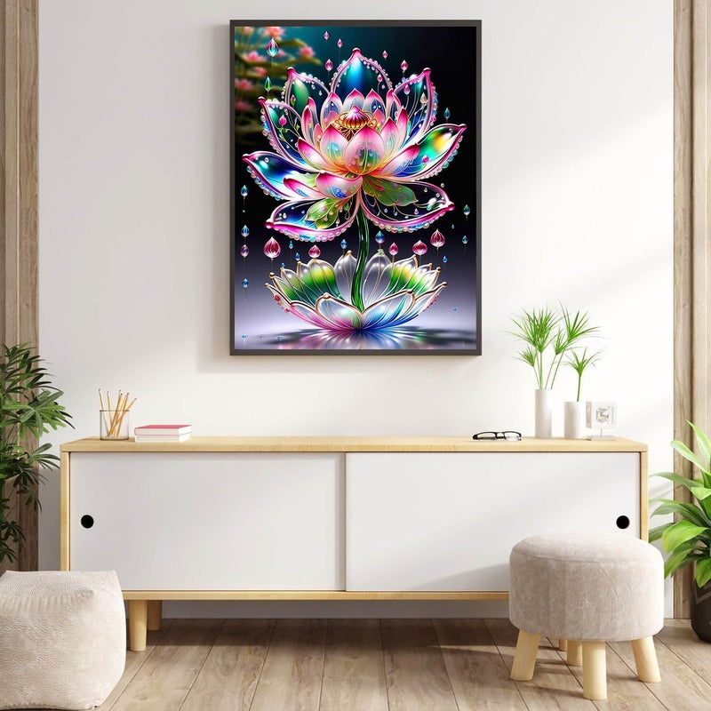 Meothan Lotus Diamond Painting Kits for Adults Beginners - Lotus Flowers Diamond Art Kits for Adults, Full Drill DIY 5D Diamond Painting Flowers Gem Art Crafts Kits for Home Wall Decor 12x16 in - Image 4